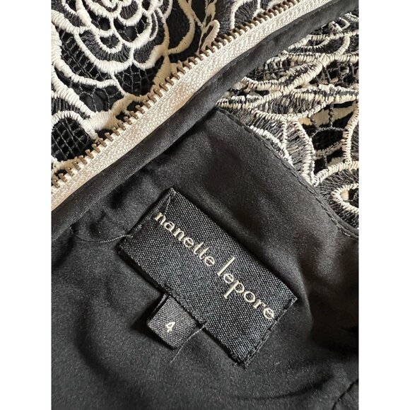 Nanette Lepore A Line Dress 4 Black Ivory Embroidered Lace Sleeveless Rich - Picture 8 of 11